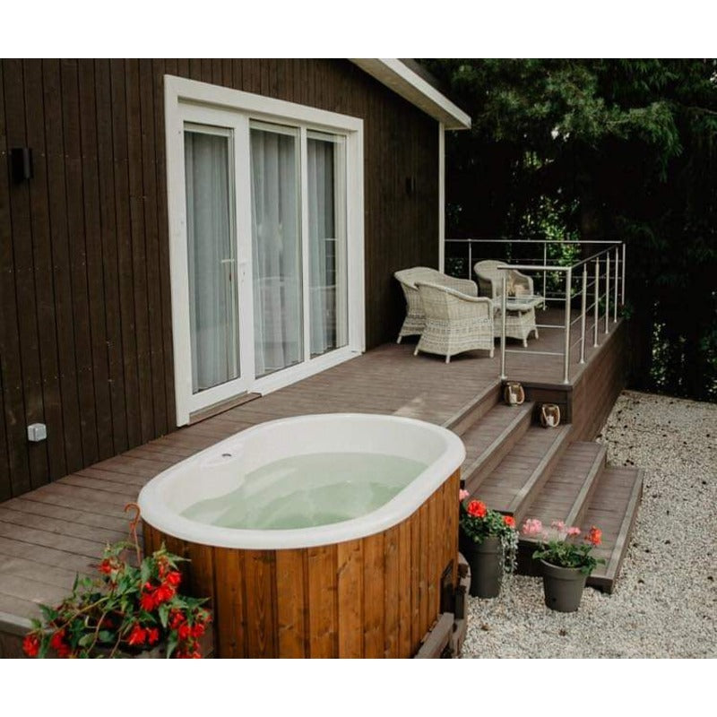 2 person ofuro tub white lining by decking