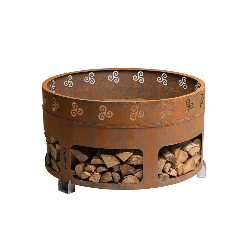 GrillSymbol Corten Steel Fire Pit Antigo, ø 116 cm with wood bowl