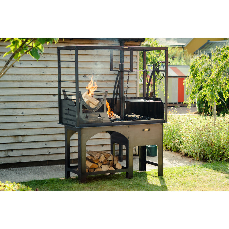 Asado Primera BBQ – The Banquet Firepits UK fire cage wheel BBQ rack