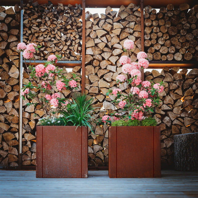 GrillSymbol Clara Medium Planters with log background