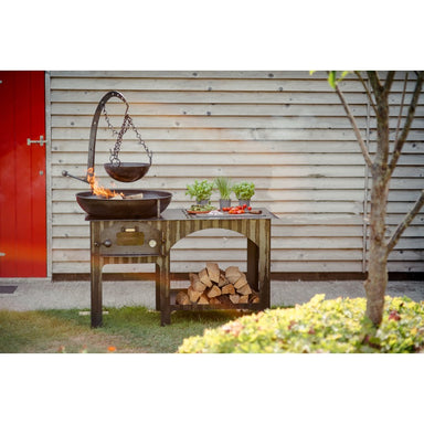 Complete Outdoor Kitchen Firepits UK front view with woodlands