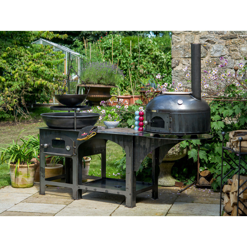 Complete Outdoor Kitchen with Dome Oven Firepits UK front view not lit