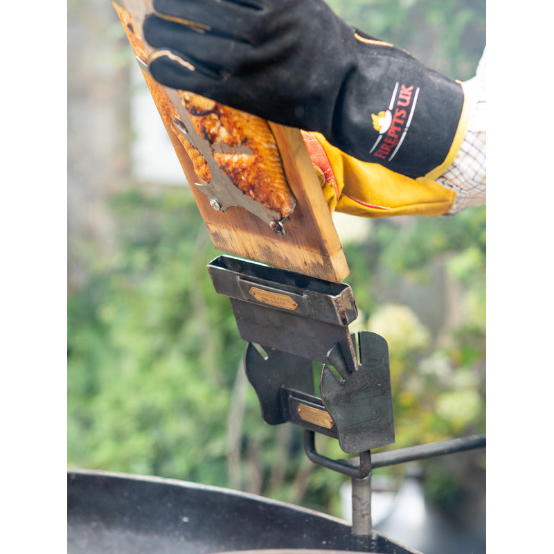 Firepits UK Smoking Plank being held