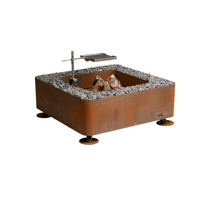 GrillSymbol Corten Steel Fire Pit Fogo (size 120x120x47 cm) with cooking arm