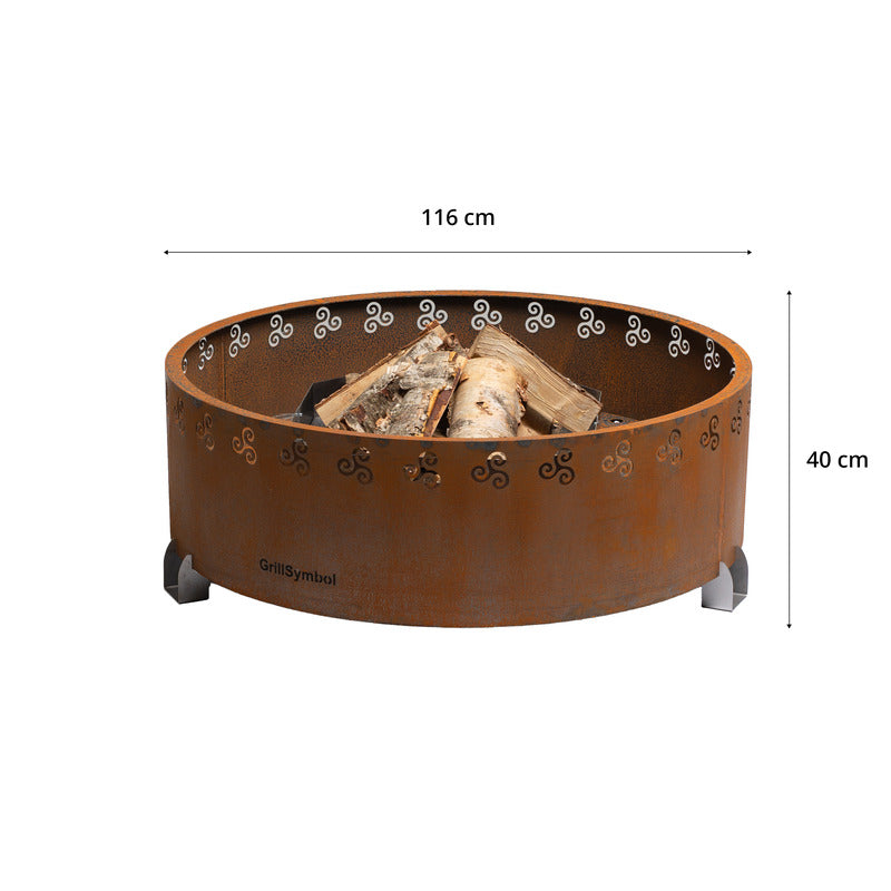 GrillSymbol Corten Steel Fire Pit Legend, ø 116 cm dimensions