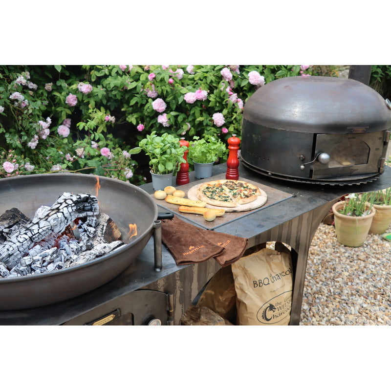 Complete Outdoor Kitchen with Dome Oven Firepits UK close up pizza cooked