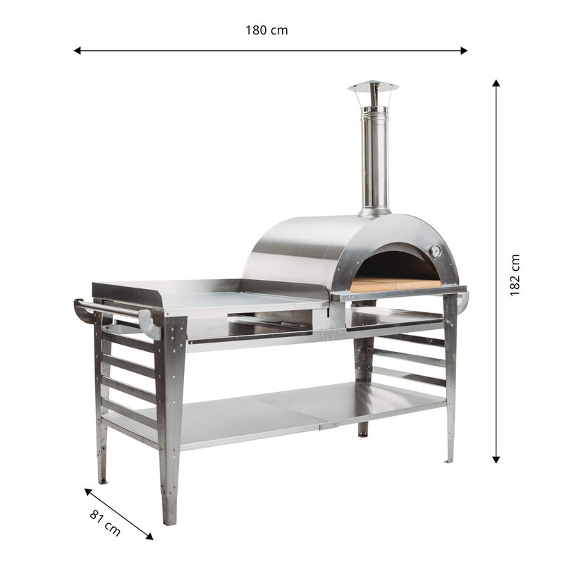 GrillSymbol stainless steel Wood Fired Pizza Oven Pizzo-inox with table stand dimensions