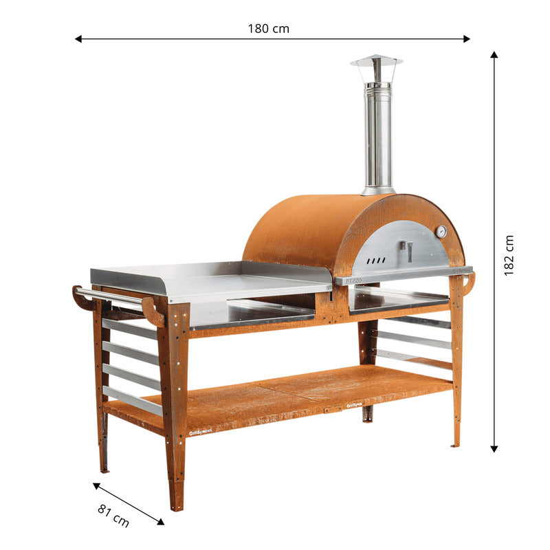 GrillSymbol Wood Fired Pizza Oven Pizzo with table dimensions