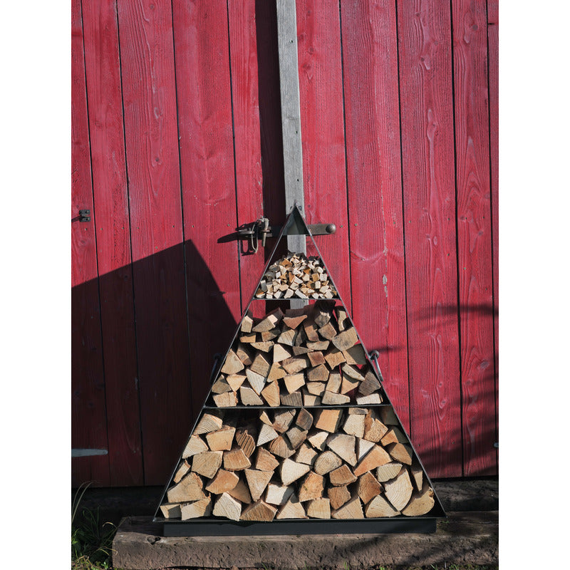 Pyramid Log Store Firepits UK Front View with logs