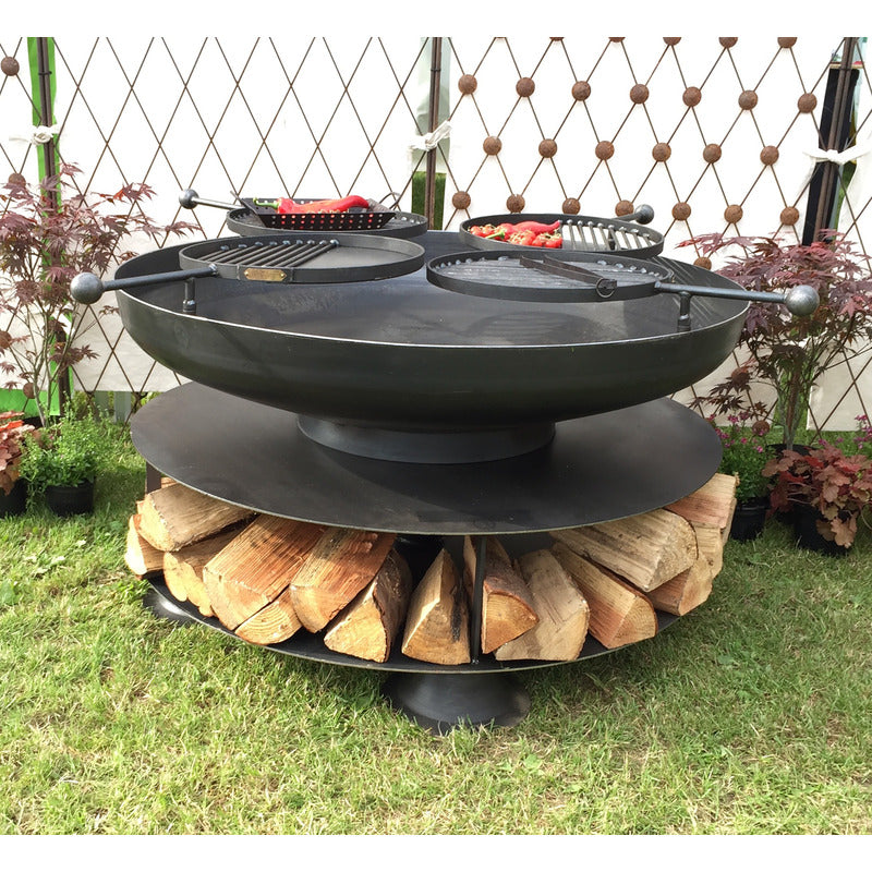 Ring of Logs 120 with Four Swing Arm BBQ Racks Firepits UK front view not lit