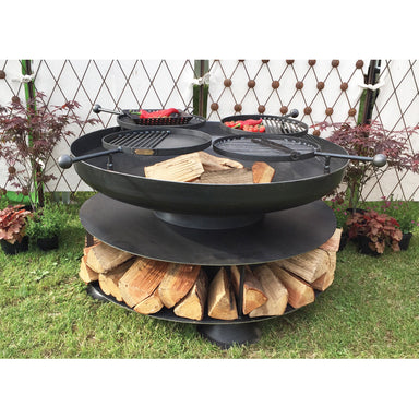 Ring of Logs 120 with Four Swing Arm BBQ Racks Firepits UK front view