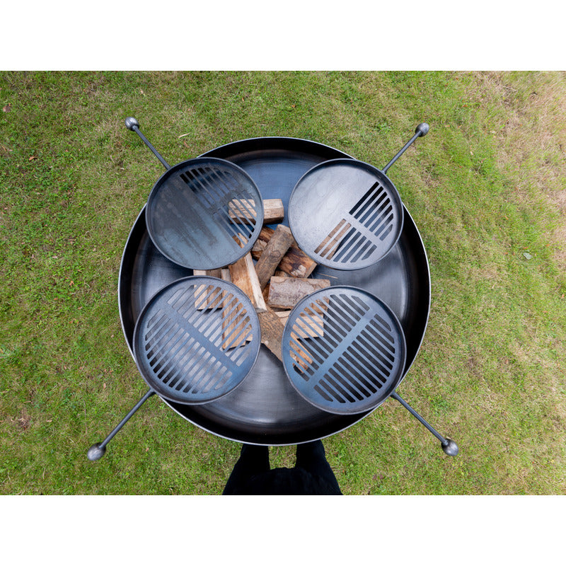 Ring of Logs 120 with Four Swing Arm BBQ Racks Firepits UK birds eye view from above