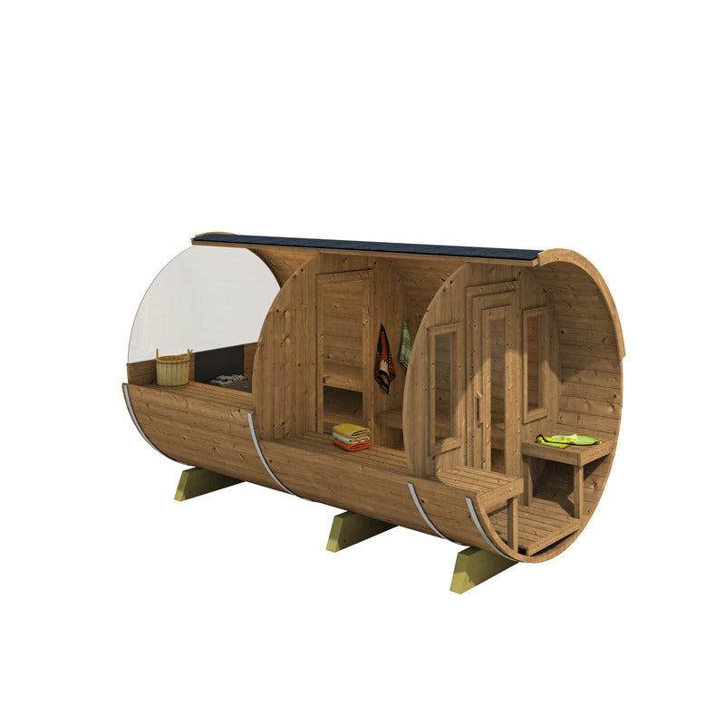 computer generated cross section of barrel sauna