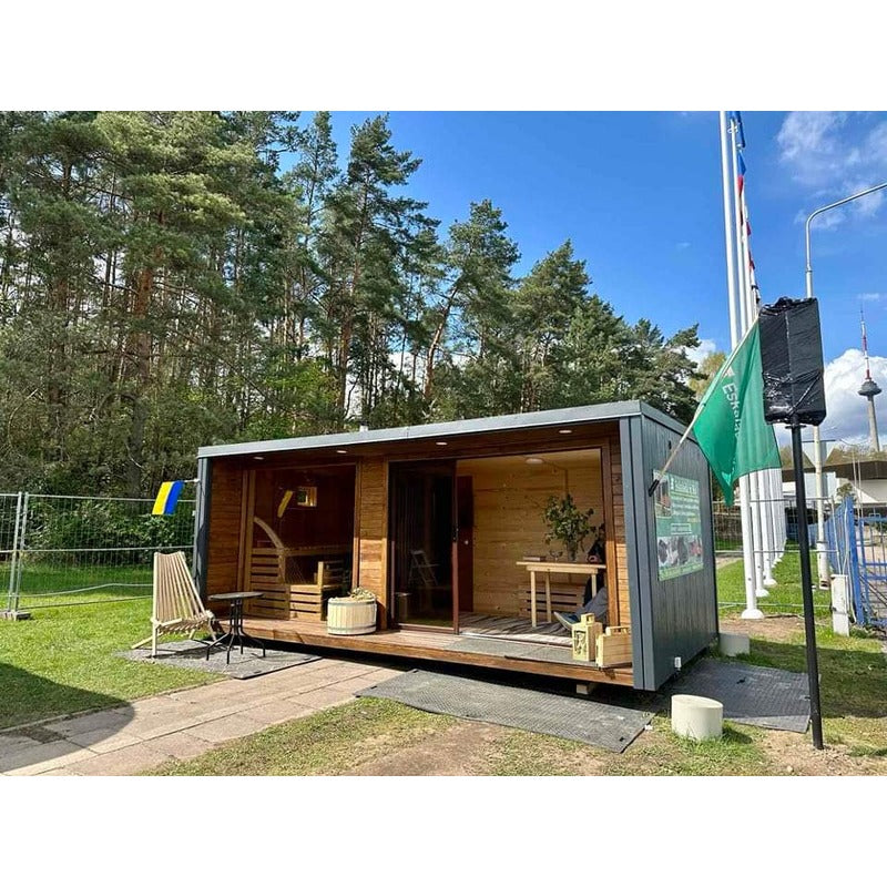 outside garden view of full terrace sauna